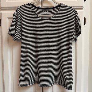 J. Crew Relaxed Linen Tee in Black & White Stripe Size Medium